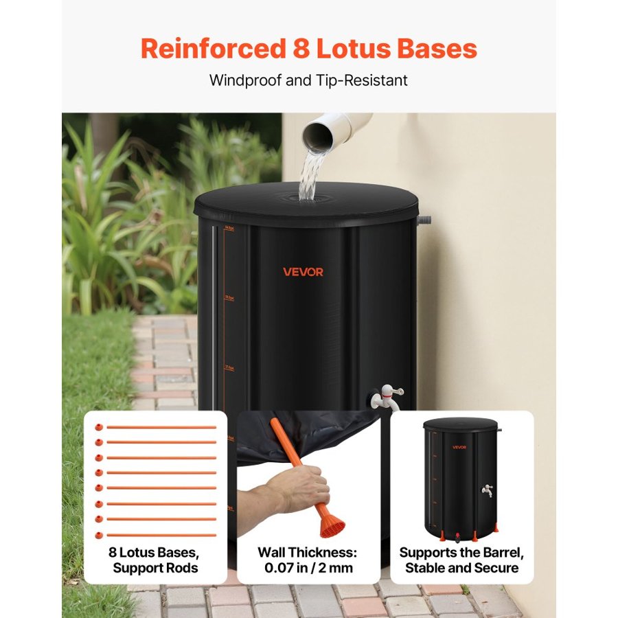 VEVOR Collapsible Rain Water Barrel – 66 Gallon, 500D PVC