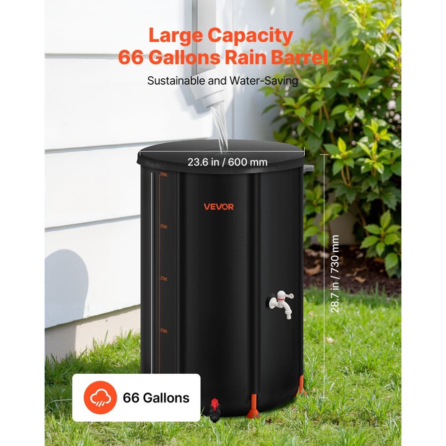 VEVOR Collapsible Rain Water Barrel – 66 Gallon, 500D PVC