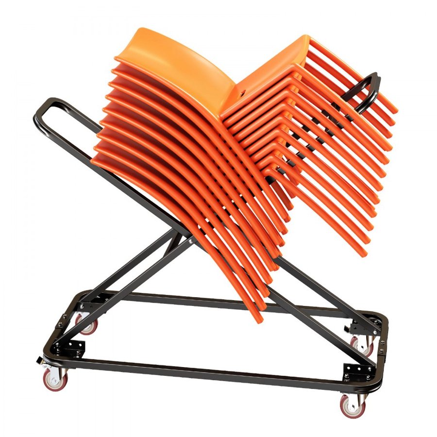 VEVOR Performing Arts Chair Cart 136 kg Capacity Holds Up to 18 Chairs, for Music Events, X-Shaped Stacking Design, Heavy-Duty Carbon Steel, Easy to Move, Storage Dolly, with Locking Swivel Wheels
