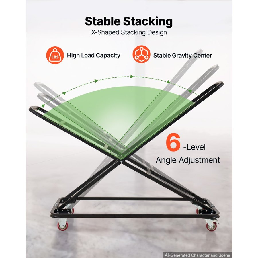 VEVOR Performing Arts Chair Cart 136 kg Capacity Holds Up to 18 Chairs, for Music Events, X-Shaped Stacking Design, Heavy-Duty Carbon Steel, Easy to Move, Storage Dolly, with Locking Swivel Wheels