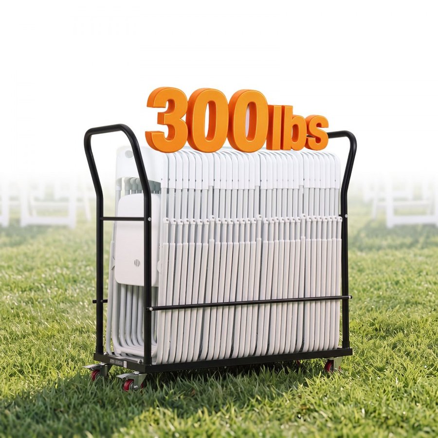 VEVOR Commercial Folding Chair Cart Holds Up to 25 Chair Vertical Placement, for Large Events, Heavy-Duty Carbon Steel, Easy to Move, 136 kg Capacity Storage Dolly Holder, with Locking Wheels, Handle