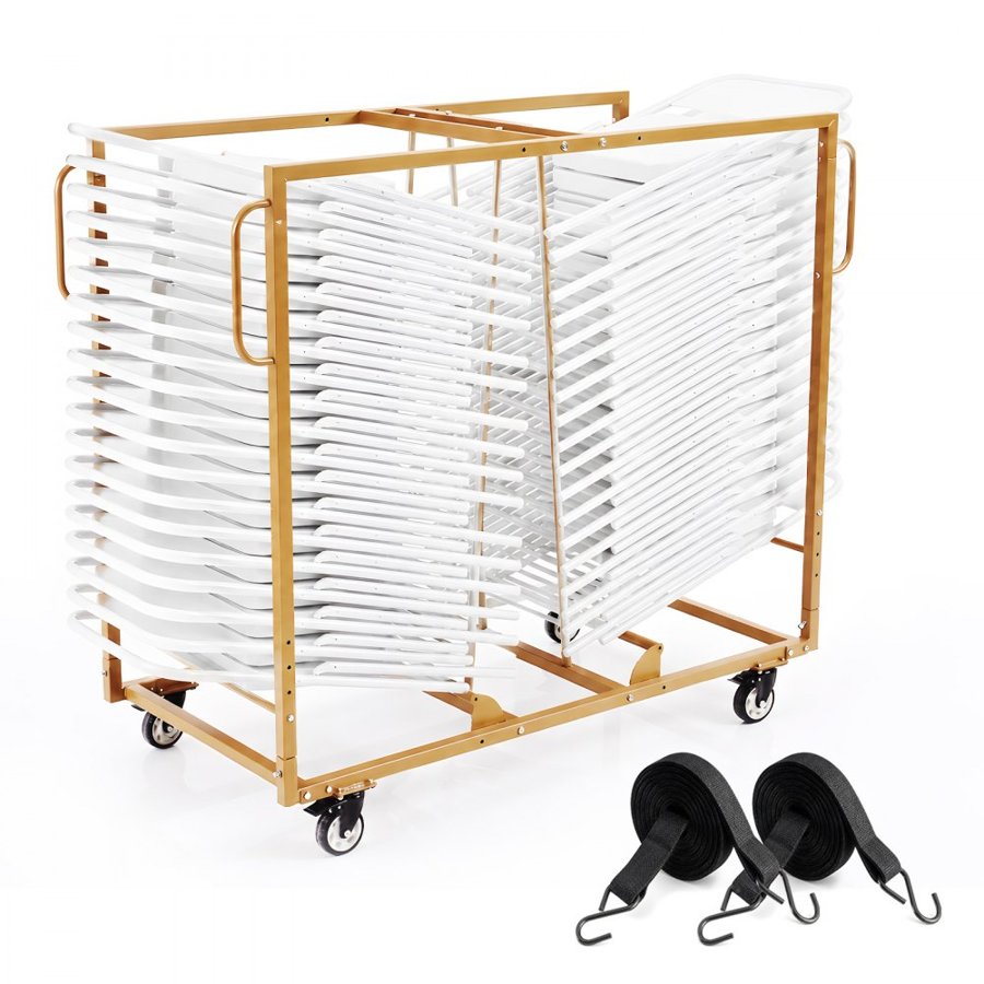 VEVOR Folding Chair Cart 226.8kg Capacity for 40 Chairs Horizontal Stacking, for Large Events Commercial, Heavy-Duty Carbon Steel, Easy to Move, Storage Dolly Holder, with Locking Swivel Wheel, Handle