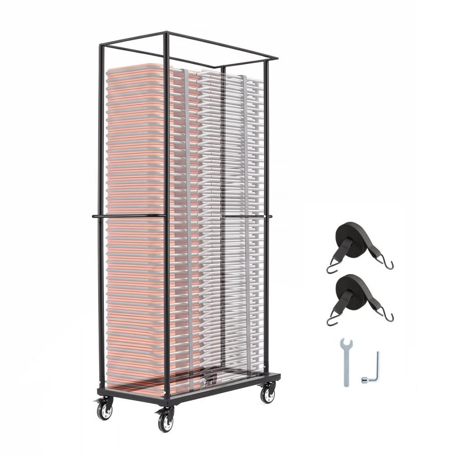 VEVOR Folding Chair Cart 500 lbs Capacity for 60 Chair Horizontal Placement, for Party Event Hotel, Heavy-Duty Carbon Steel, Easy to Move, Storage Dolly Holder, with Swivel Casters and Locking Wheels