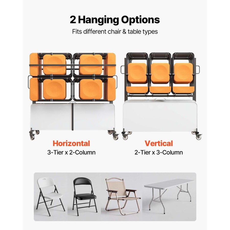 VEVOR Folding Table and Chair Cart 363 kg Holds 42 Chairs & 12 Tables, for Large Event, Heavy-Duty Carbon Steel, Easy to Move, Storage Dolly, with Swivel Casters Locking Wheels, Waterproof Cover