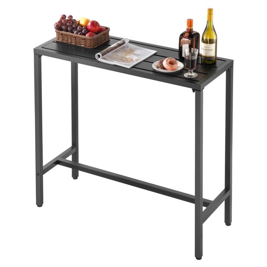 VEVOR Outdoor Bar Table, 100 x 37.5 cm Patio Bar Table, Waterproof Top & Sturdy Metal Frame, Rectangle Counter Height Dining Tables, Outdoor Furniture for Balcony, Yard, Hot Tub, Poolside, Indoor