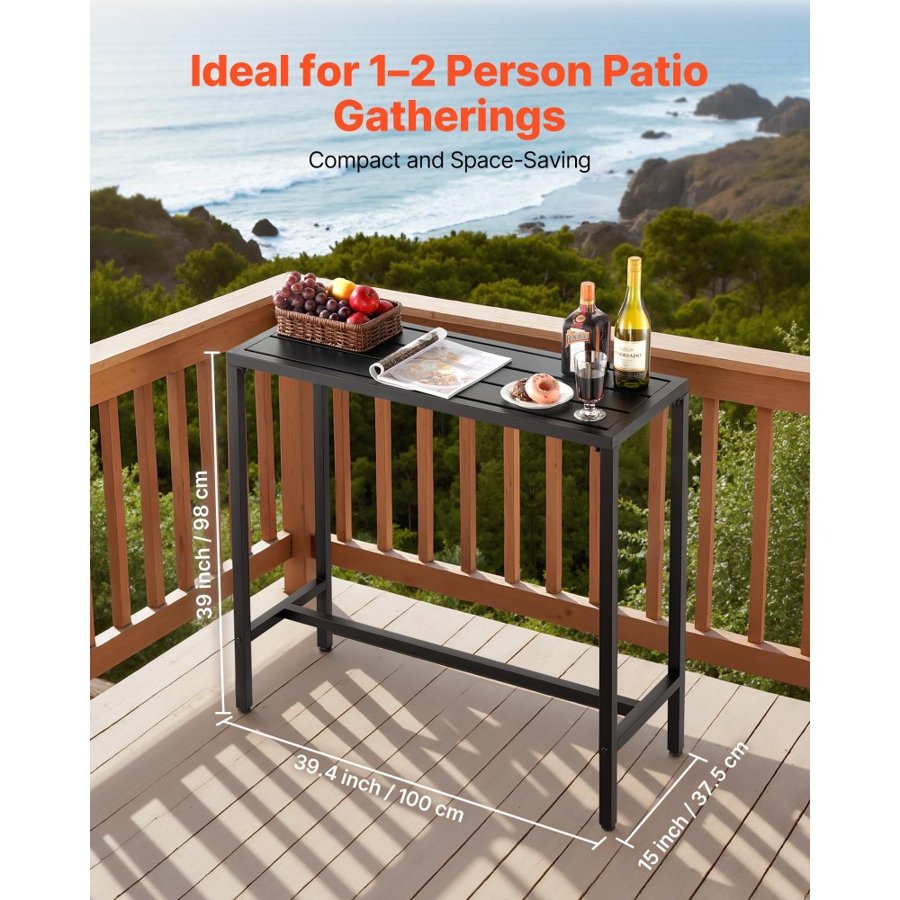 VEVOR Outdoor Bar Table, 100 x 37.5 cm Patio Bar Table, Waterproof Top & Sturdy Metal Frame, Rectangle Counter Height Dining Tables, Outdoor Furniture for Balcony, Yard, Hot Tub, Poolside, Indoor