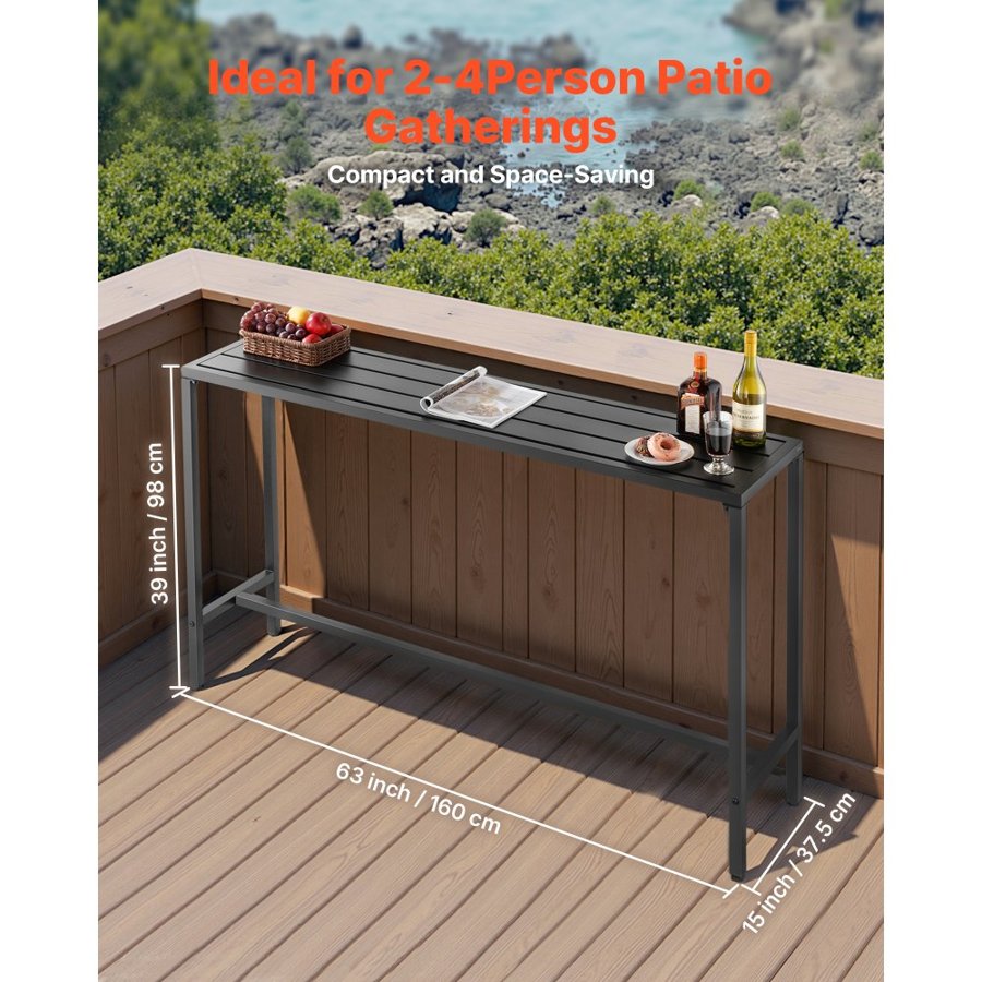 VEVOR Bar Height Patio Table – 63" x 15", 39-Inch Height