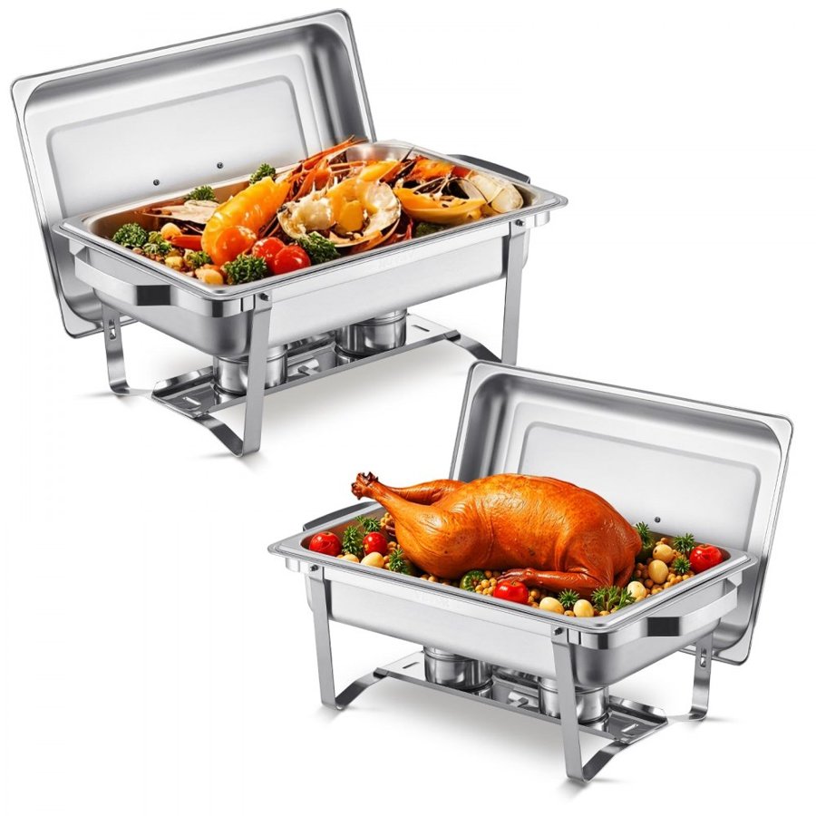 VEVOR Chafing Dish Buffet Set – 8 Qt, 2 Pack, Silver Finish