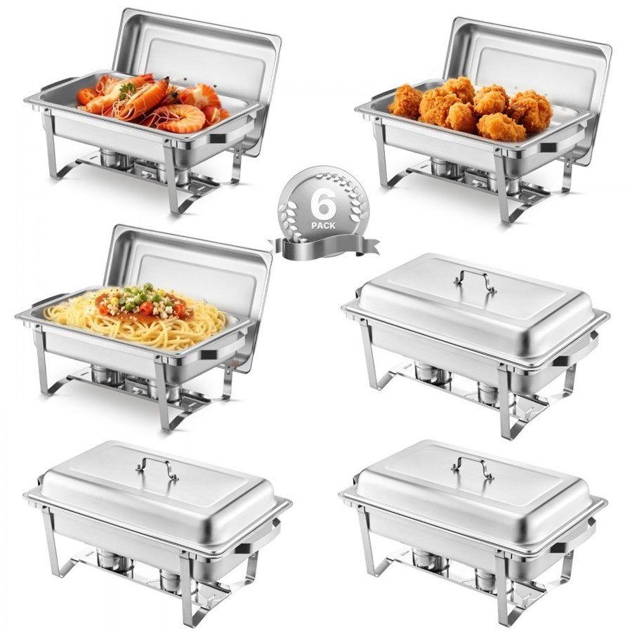VEVOR Chafing Dish 8 Quart Set – 6 Pack, Stainless Steel