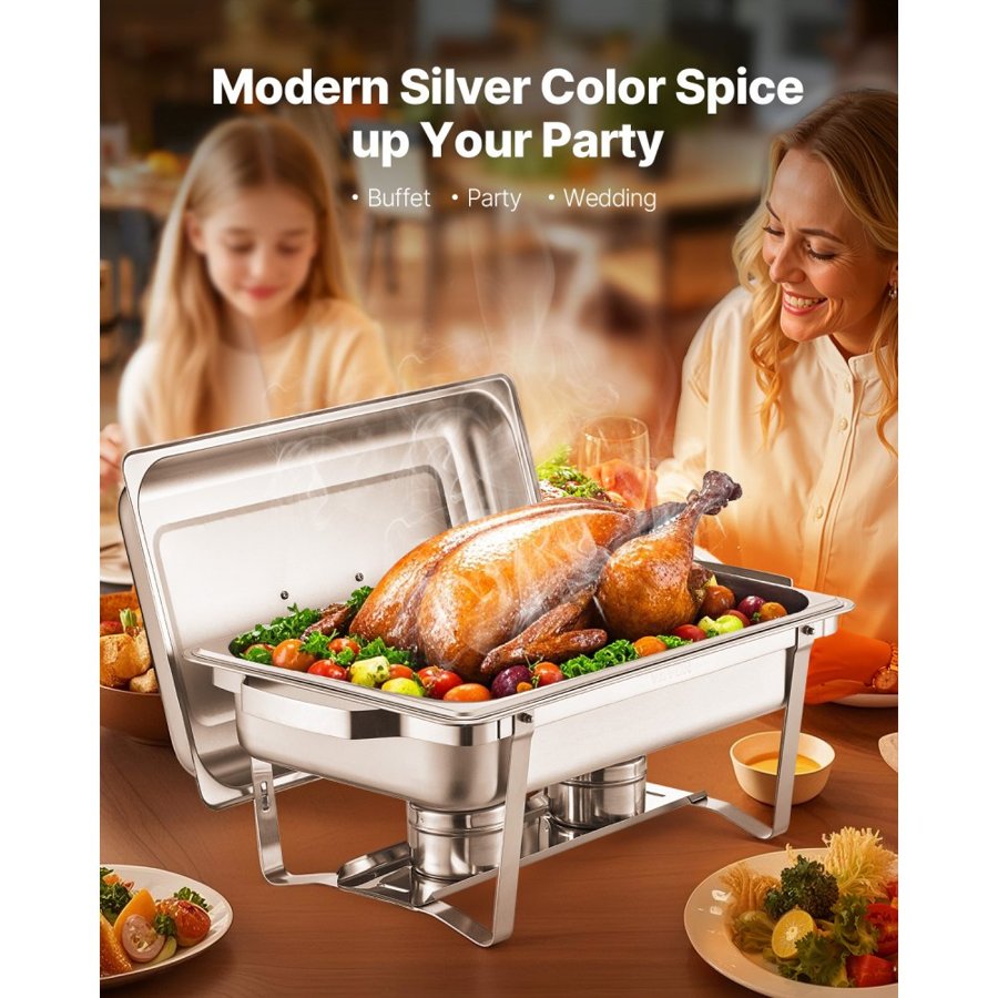 VEVOR Chafing Dish 8 Quart Set – 6 Pack, Stainless Steel