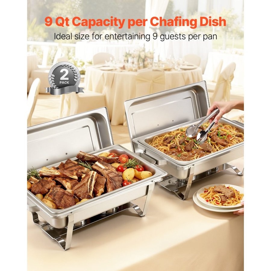 VEVOR Chafing Dish Rectangle – 9 Qt, 2 Pack, 8+, SS201