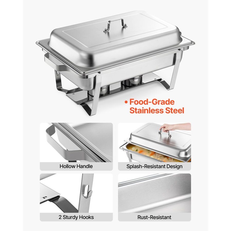 VEVOR Chafing Dish Rectangle – 9 Qt, 2 Pack, 8+, SS201