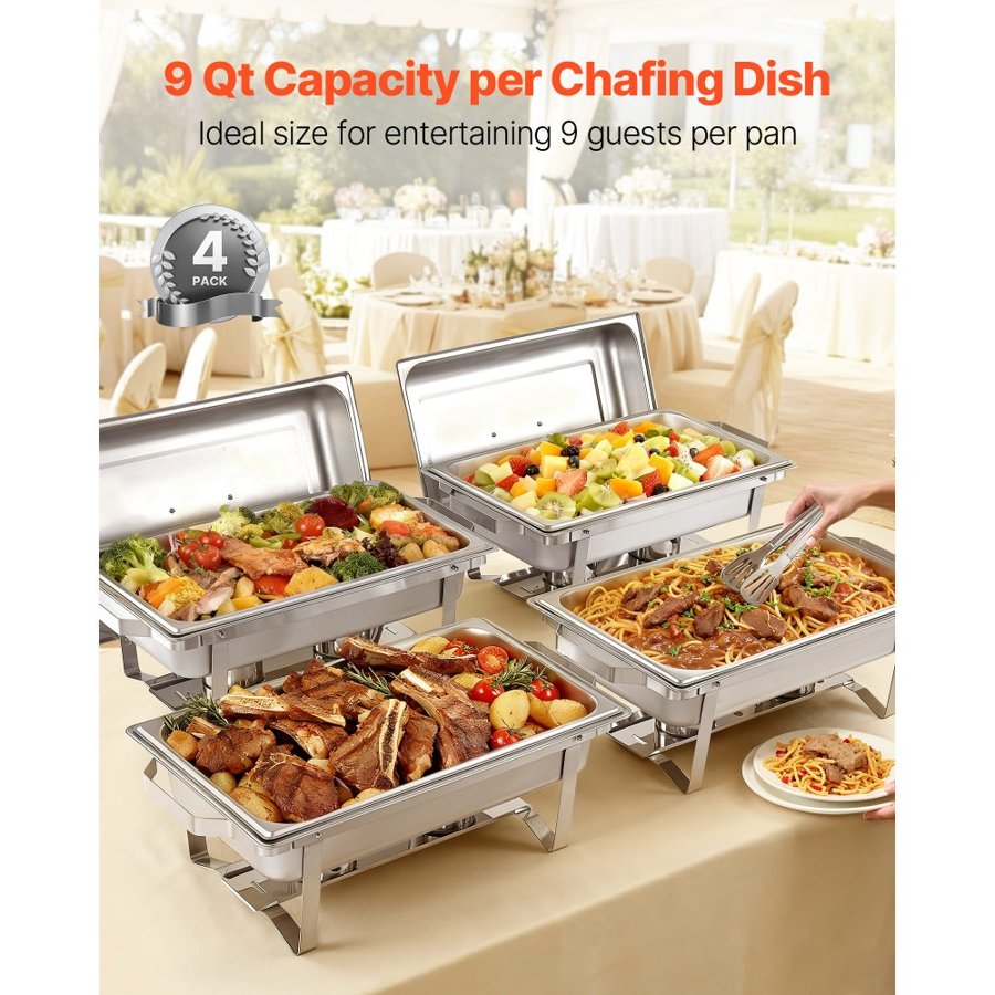 VEVOR Stainless Steel Chafing Dish Set – 9 Qt, 4 Pack