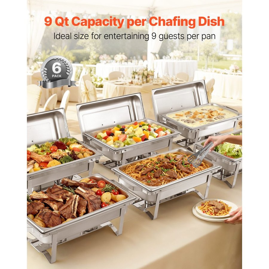 VEVOR Rectangle Chafing Dish – 9 Qt, 6 Pack, 12 Racks