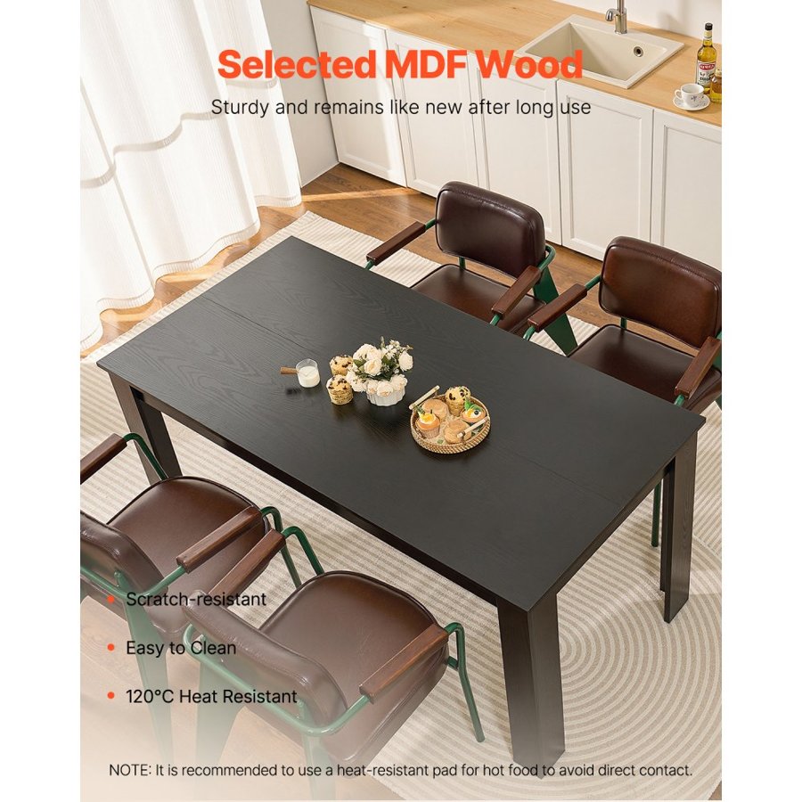 VEVOR Black Rectangle Dining Table for 6 – 63", 330 lbs Load
