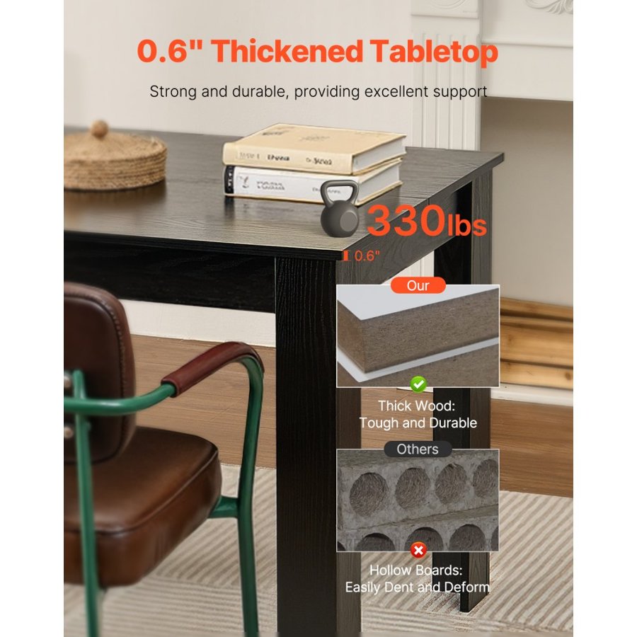 VEVOR Black Rectangle Dining Table for 6 – 63", 330 lbs Load