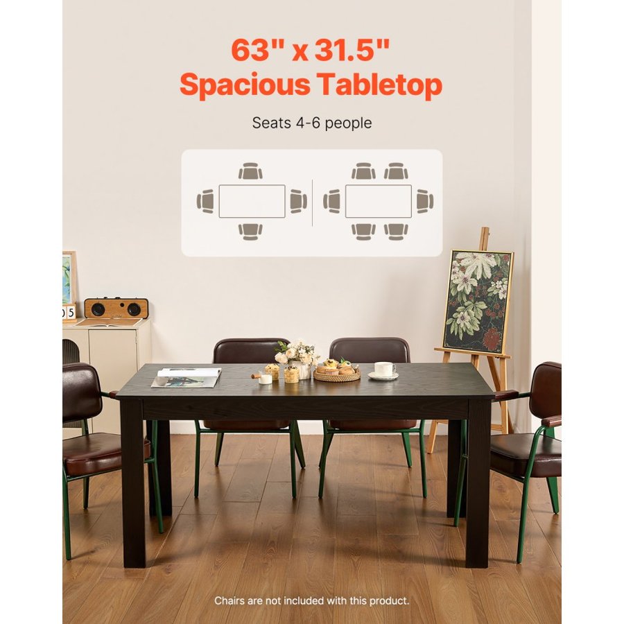 VEVOR Black Rectangle Dining Table for 6 – 63", 330 lbs Load