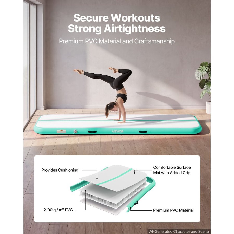 VEVOR Inflatable Gymnastics Mat – 10ft, 10cm Thick, Pump