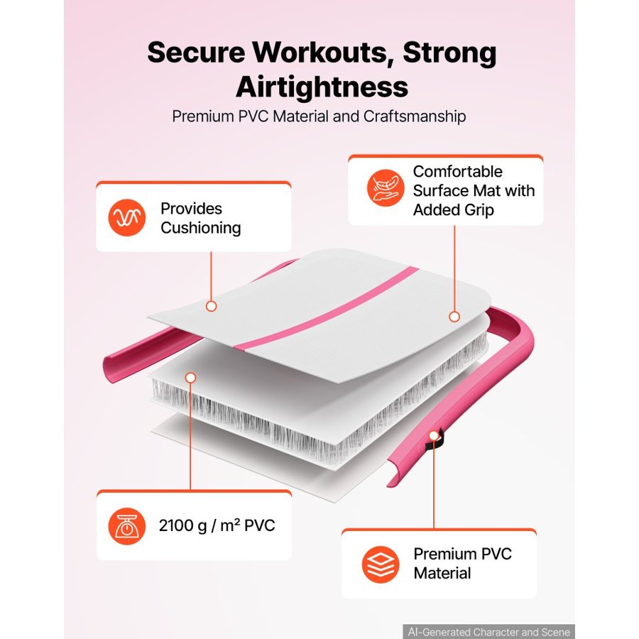 VEVOR Inflatable Gymnastics Air Mat 3m Training Mats w/ Electric Pump, 20 cm Thick Sturdy Tumble Track, Tumbling Mat for Home Use/Gym/Outdoor/Yoga/Cheerleading/Beach/Park/Water, Pink