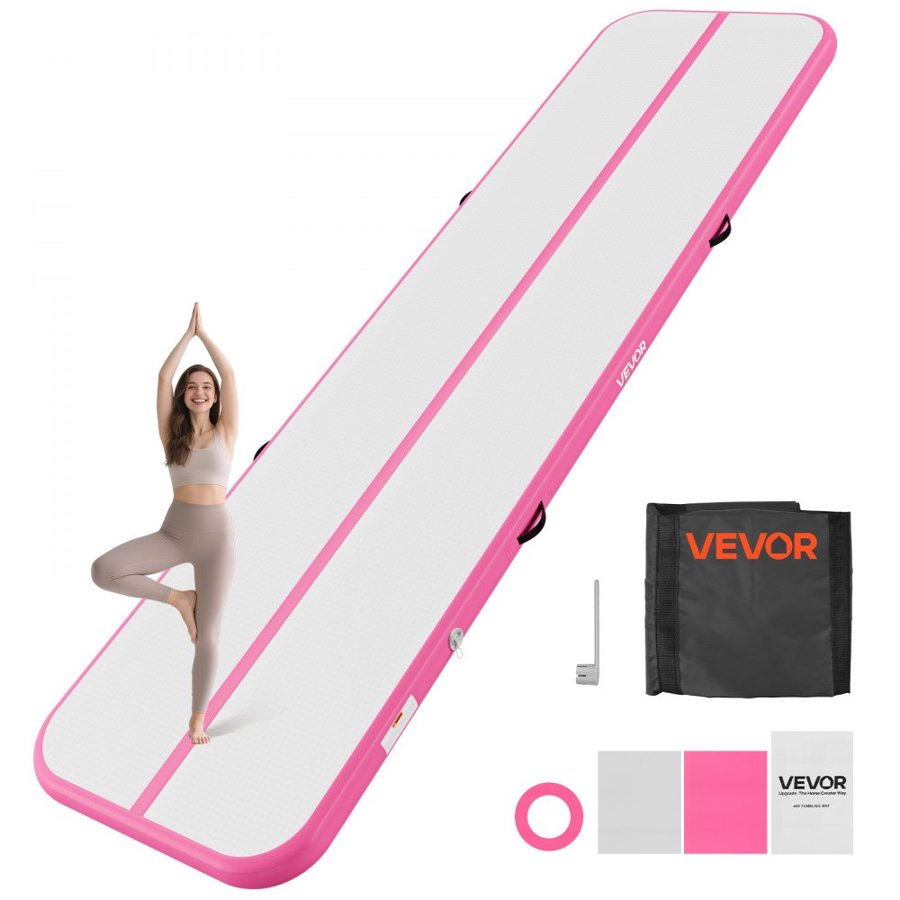 VEVOR Gymnastics Air Mat – 13x3.3 ft, 600W Pump, Pink