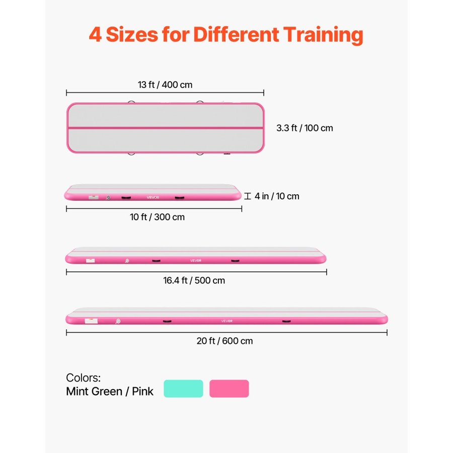 VEVOR Gymnastics Air Mat – 13x3.3 ft, 600W Pump, Pink