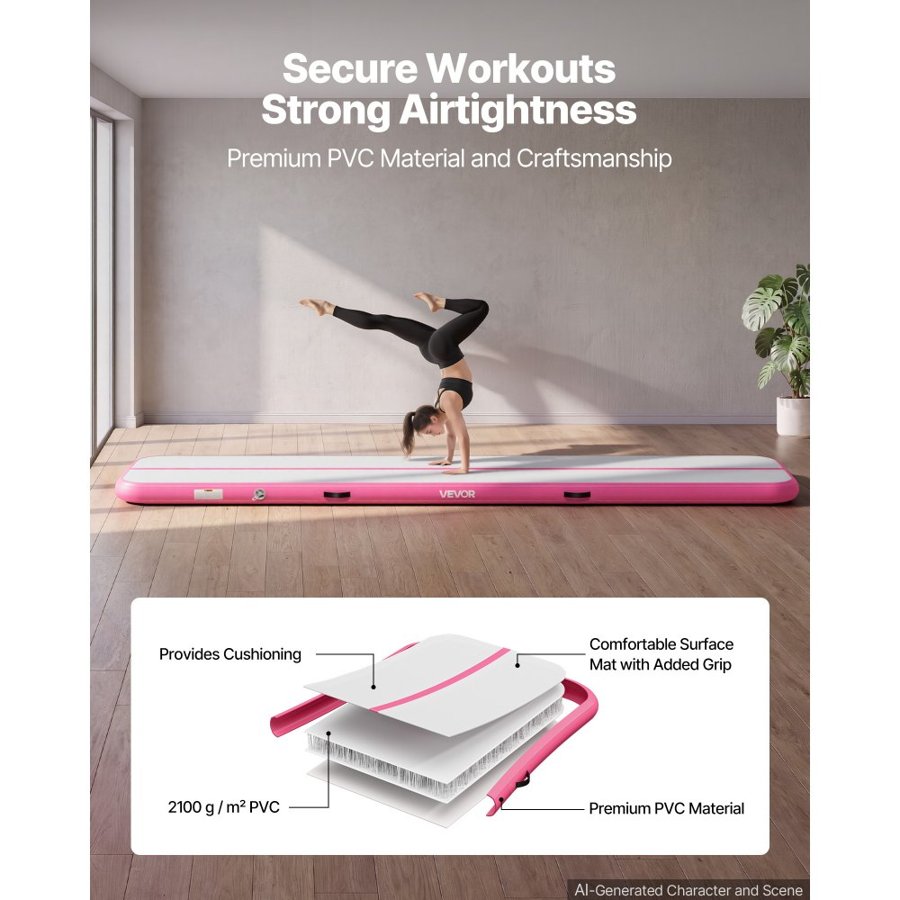 VEVOR Gymnastics Air Mat – 13x3.3 ft, 600W Pump, Pink