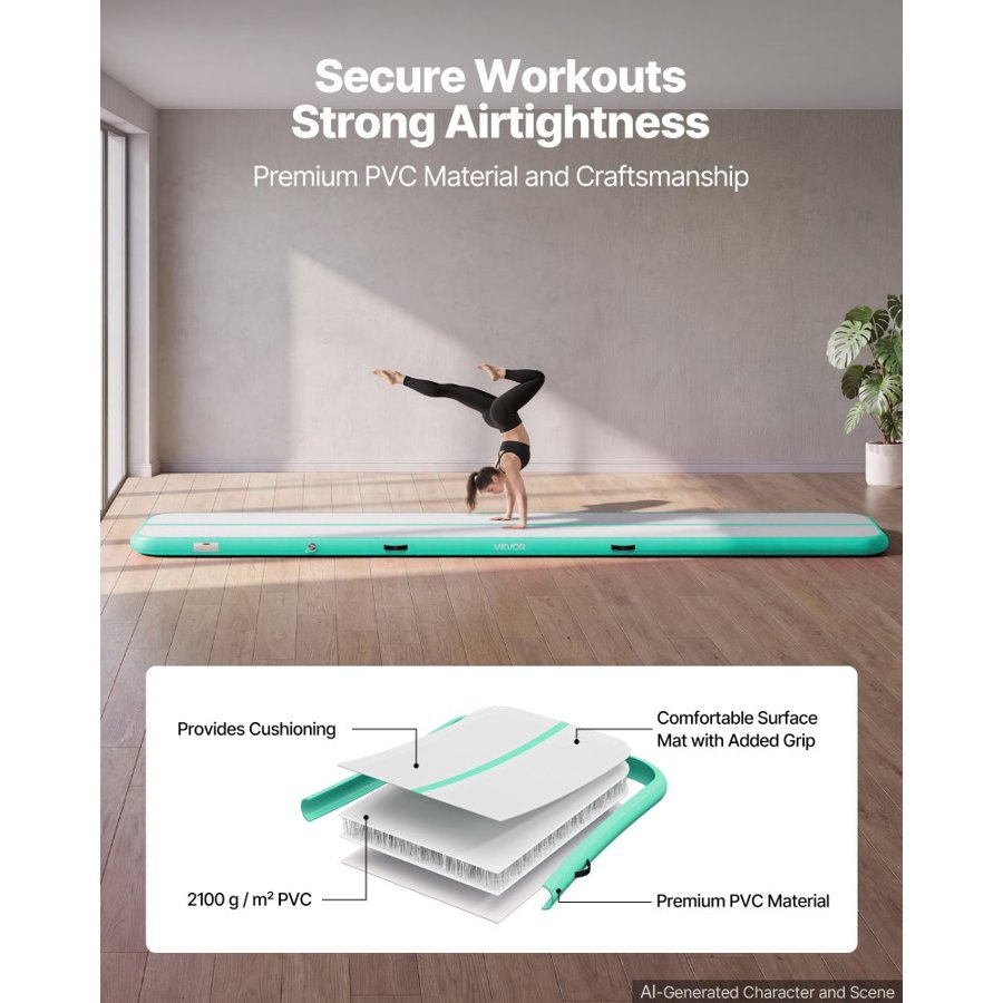 VEVOR Inflatable Air Gymnastics Mat – 5m x 1m, 10cm Thick