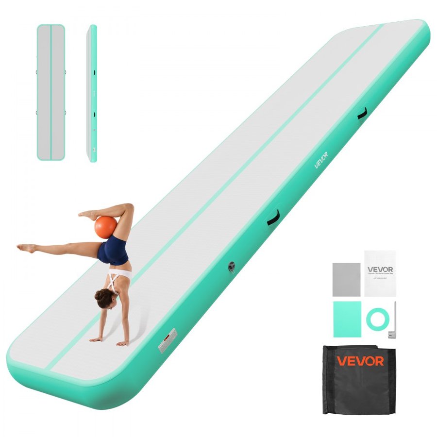 VEVOR Inflatable Gymnastics Air Mat 5m Training Mats w/ Electric Pump, 20 cm Thick Sturdy Tumble Track, Tumbling Mat for Home Use/Gym/Outdoor/Yoga/Cheerleading/Beach/Park/Water, Mint Green