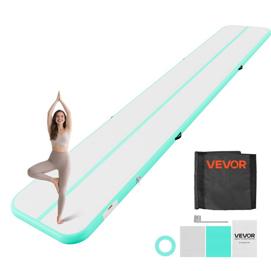 VEVOR Inflatable Gymnastics Air Mat 6m Training Mats w/ Electric Pump, 10 cm Thick Sturdy Tumble Track, Tumbling Mat for Home Use/Gym/Outdoor/Yoga/Cheerleading/Beach/Park/Water, Mint Green