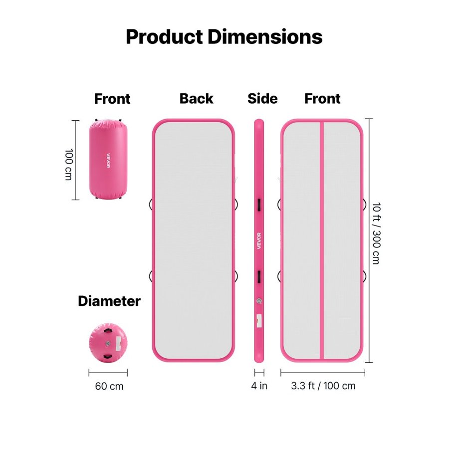 VEVOR Air Track Gymnastics Mat – 3m, 10cm Thick, Pink