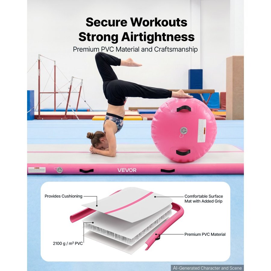 VEVOR Air Track Gymnastics Mat – 3m, 10cm Thick, Pink