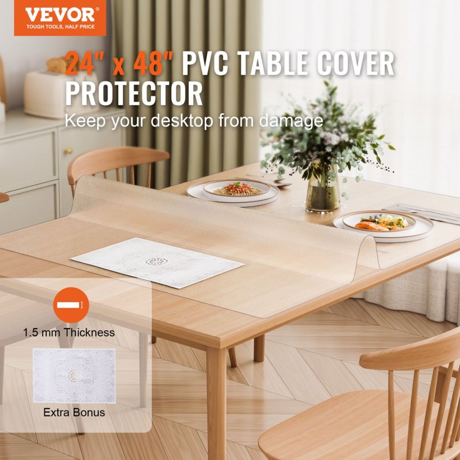VEVOR Plastic Table Cover Protector – 24x48 in, 1.5 mm PVC