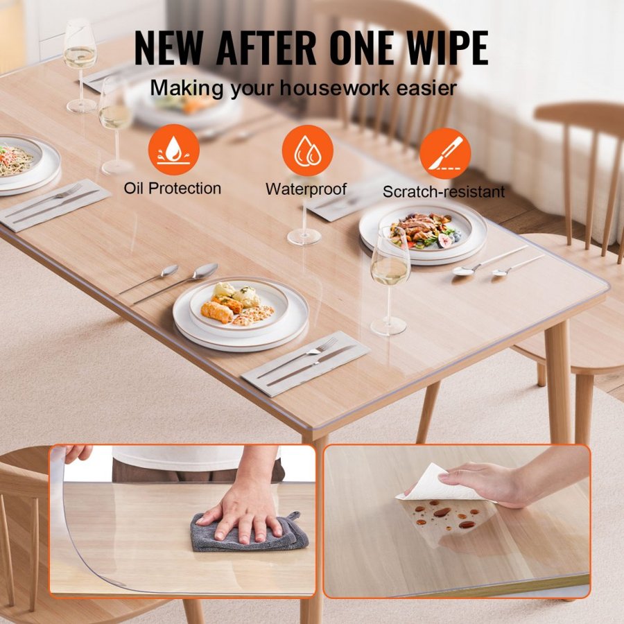 VEVOR Plastic Table Cover, 24 x 48 Inch 2.0 mm Thick Clear Table Protector, Rectangle PVC Desk Mat, Waterproof & Easy Cleaning Desk Pad Tablecloth, for Office Dresser Dining Room Table Night Stand