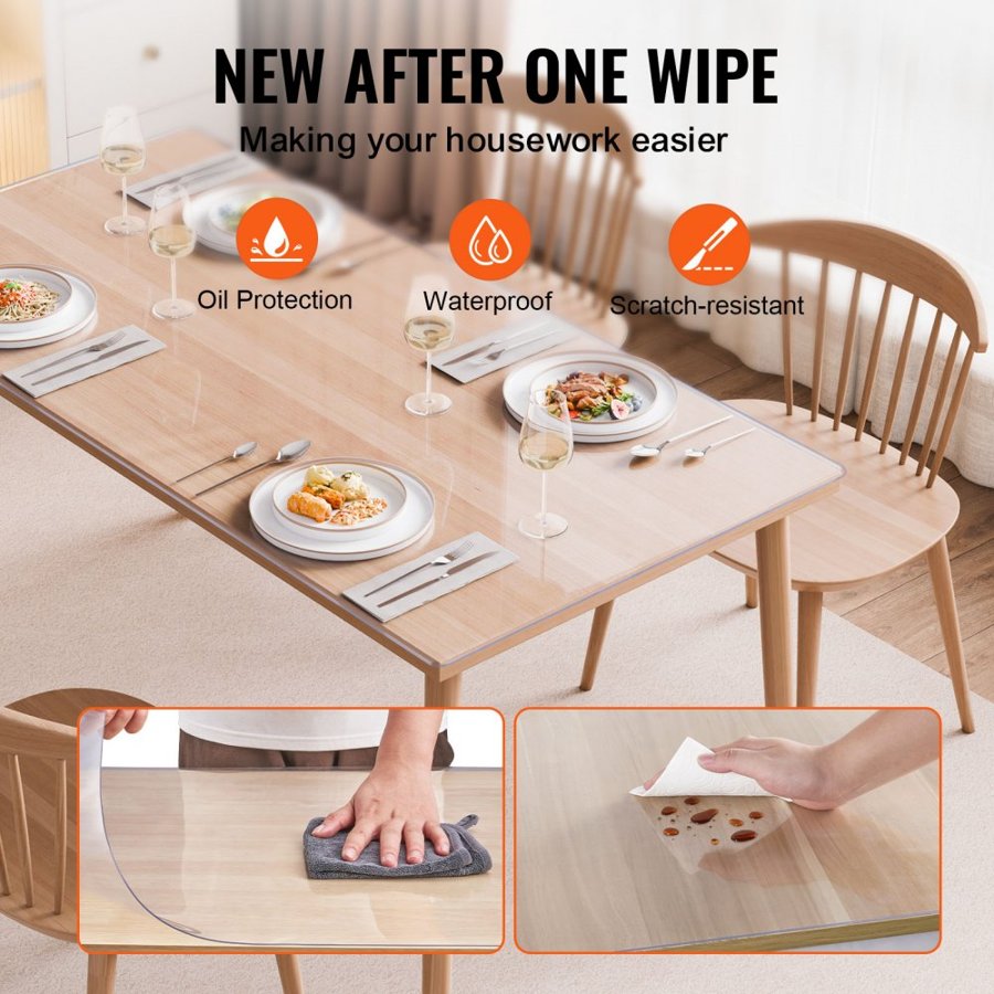 VEVOR Plastic Table Cover, 30 x 60 Inch 1.5 mm Thick Clear Table Protector, Rectangle PVC Desk Mat, Waterproof & Easy Cleaning Desk Pad Tablecloth, for Office Dresser Dining Room Table Night Stand