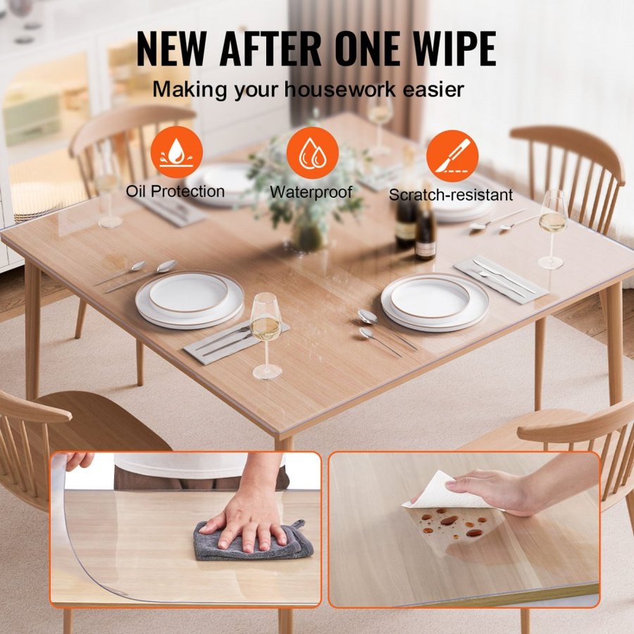 VEVOR Plastic Table Cover, 48 x 48 Inch 1.5 mm Thick Clear Table Protector, Square PVC Desk Mat, Waterproof & Easy Cleaning Desk Pad Tablecloth, for Office Dresser Dining Room Table Night Stand