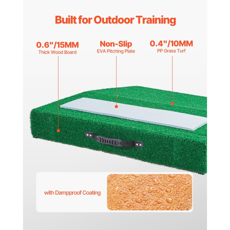 VEVOR Pitching Mound, Portable Baseball Pitcher's Mound, 31 in Indoor Outdoor Pitching Practice and Training Equipment, Softball Pitching Aids with Antifade Turf, Pitching Rubber, Carry Handle
