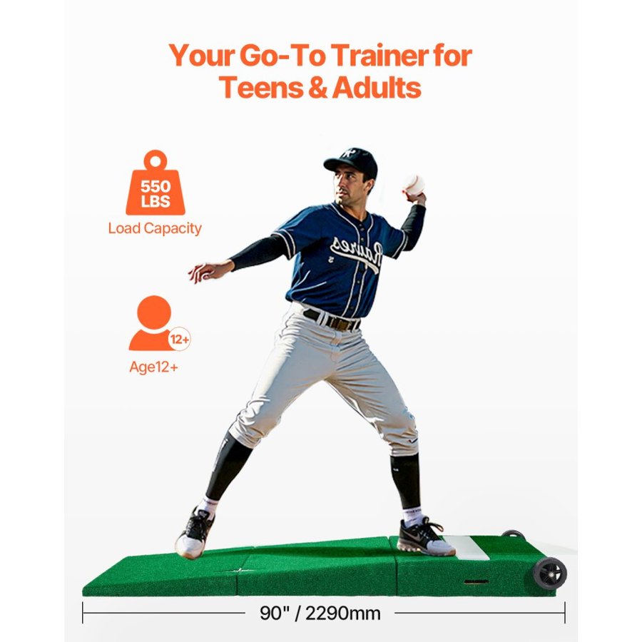 VEVOR Pitching Mound, Portable Baseball Pitcher's Mound, 90 in IIndoor Outdoor Pitching Practice and Training Equipment, Softball Pitching Aids with Antifade Turf, Pitching Rubber, Carry Handles