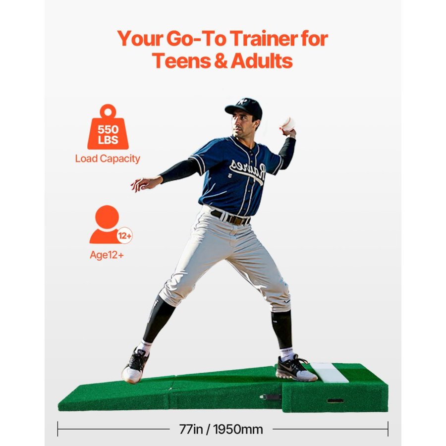 VEVOR Pitching Mound, Portable Baseball Pitcher's Mound, 77 in IIndoor Outdoor Pitching Practice and Training Equipment, Softball Pitching Aids with Antifade Turf, Pitching Rubber, Carry Handles