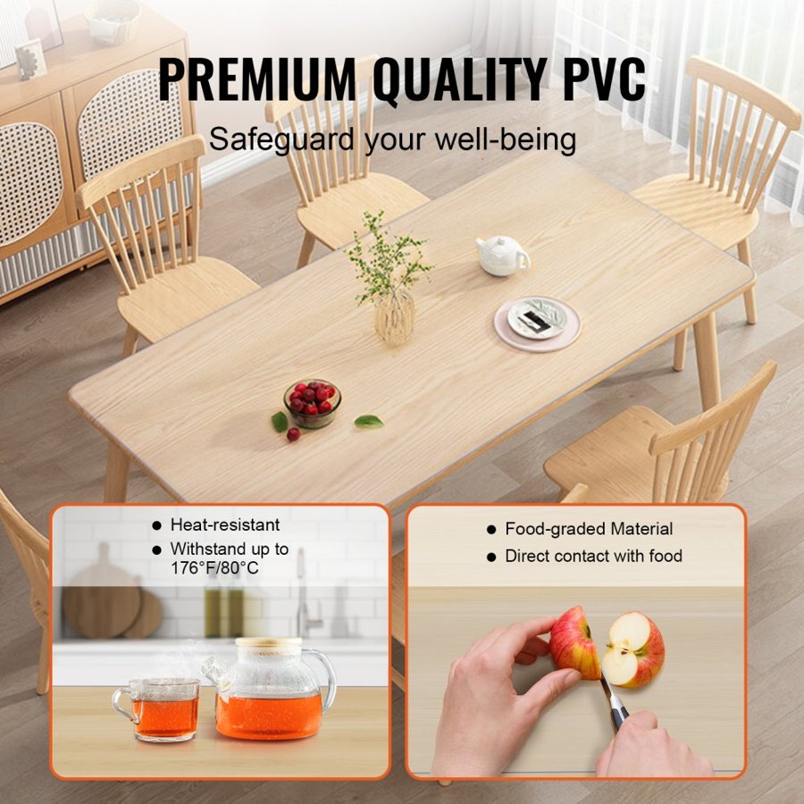 VEVOR Clear Table Cover Protector, 18" x 36" Rectangle Table Cover, 1.5 mm Thick PVC Plastic Tablecloth, Waterproof Desktop Protector for Writing Desk, Coffee Table, Dining Room Table