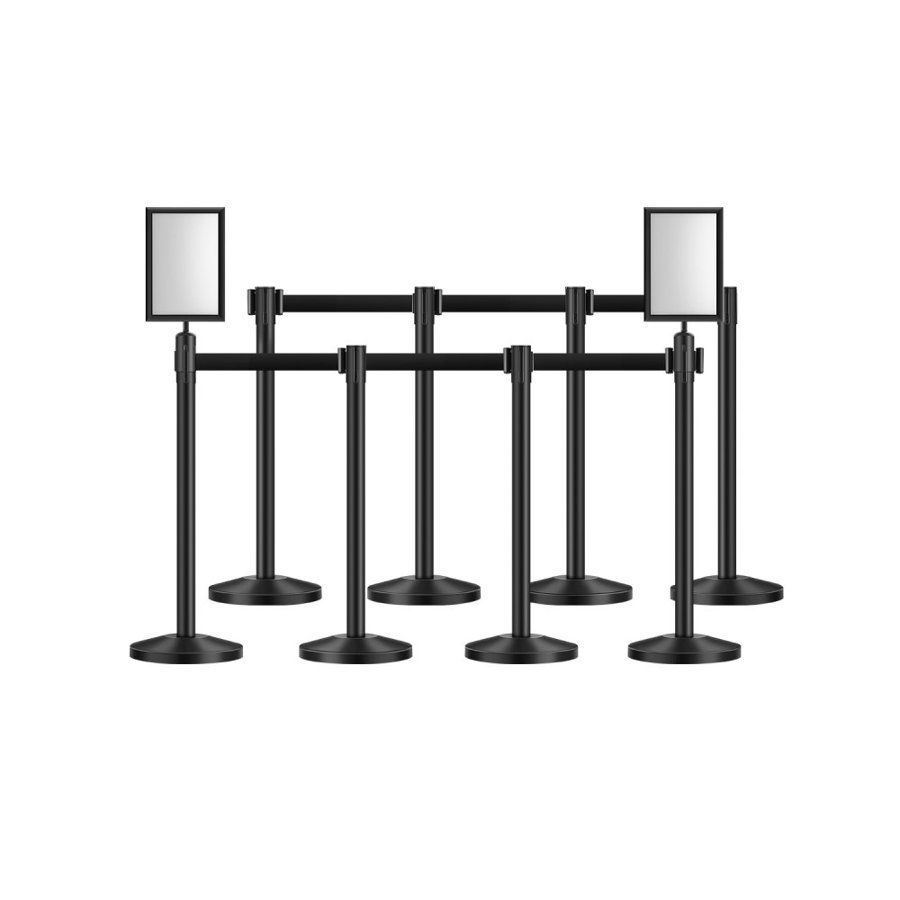 VEVOR Stanchion Post, 8 Pcs Crowd Control Barrier with 8 Retractable Belts & 2 Sign Holders, Carbon Steel Stanchion Post Queue with Sand Injection Hollow Base for Theater, Party, Wedding, Exhibition