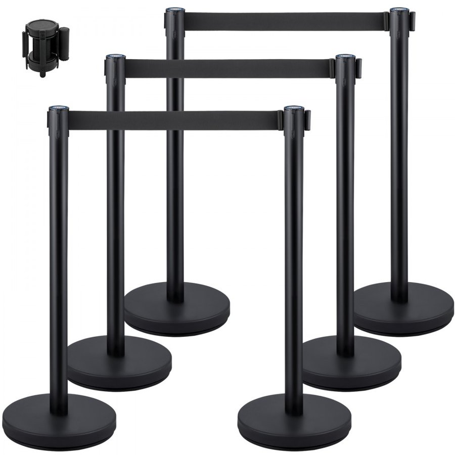 VEVOR Crowd Control Stanchions, 6-Pack Crowd Control Barriers with 3PCS 6.5FT Retractable Belt, Stanchion Posts Queue Pole for Crowd Control Barriers, Easy Assembly