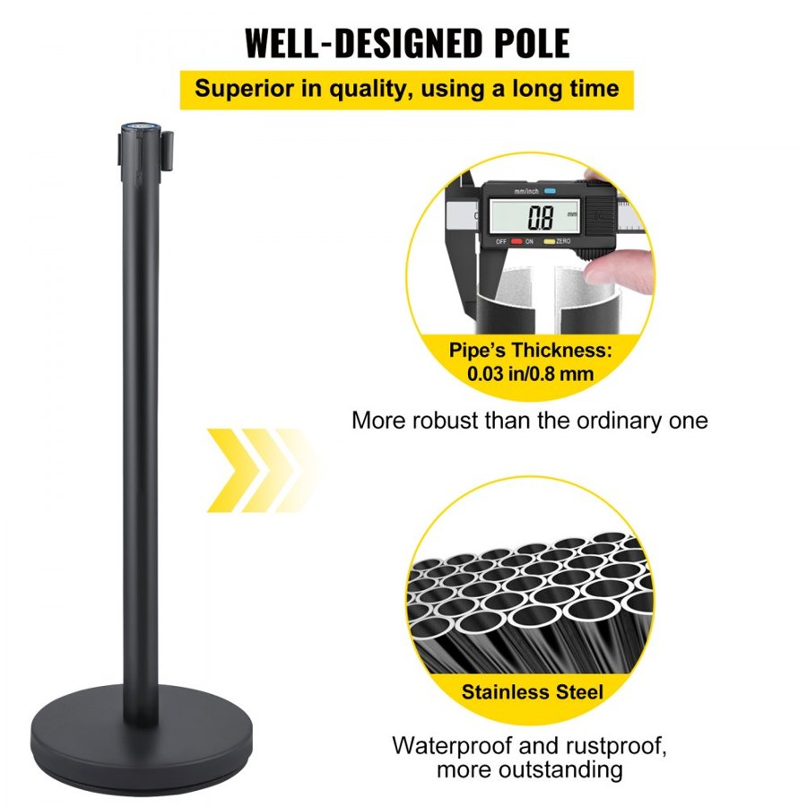 VEVOR Crowd Control Stanchions, 6-Pack Crowd Control Barriers with 3PCS 6.5FT Retractable Belt, Stanchion Posts Queue Pole for Crowd Control Barriers, Easy Assembly