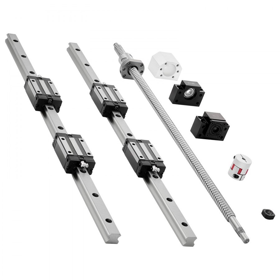 VEVOR Linear Rail Guide Kit, HGR20, 2PCS 600 mm (23.62 inch) Linear Rails and 1PCS Ball Screw, 4PCS Slide Blocks, with BF12/BK12 End Support, Coupling, and Nut Housing, for DIY CNC Routers Lathes