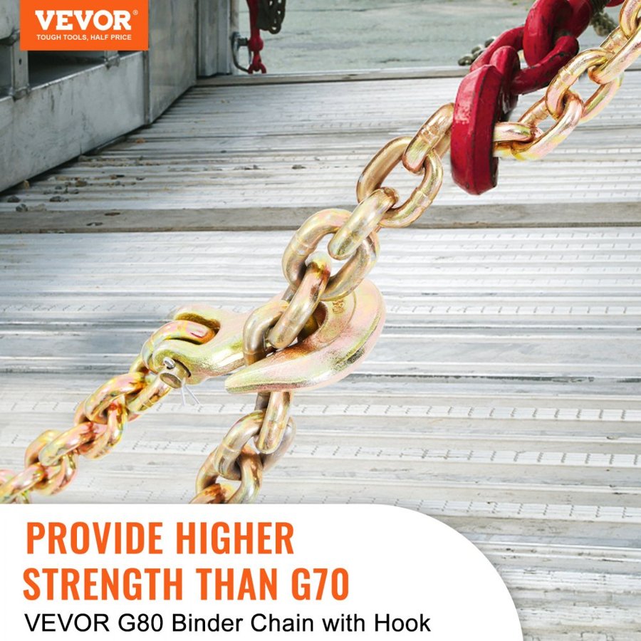 VEVOR Transport Binder Chain, 3218.07 kg Working Load Limit, 9.53 mm x 6.10 m G80 Tow Chain Tie Down with Grab Hooks, DOT Certified, Galvanized Coating Manganese Steel for Dock Factory Construction Site, 2 Pack