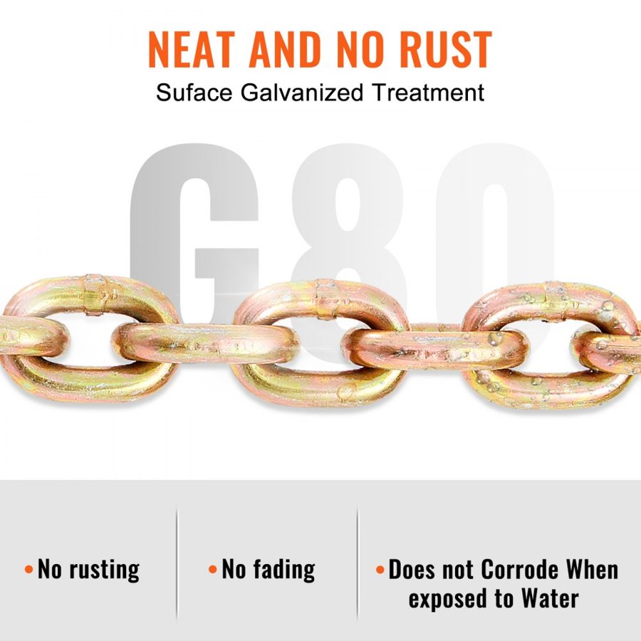 VEVOR Transport Binder Chain, 2222.27 kg Working Load Limit, 7.94 mm x 6.10 m G80 Tow Chain Tie Down with Grab Hooks, DOT Certified, Galvanized Coating Manganese Steel for Dock Factory Construction Site