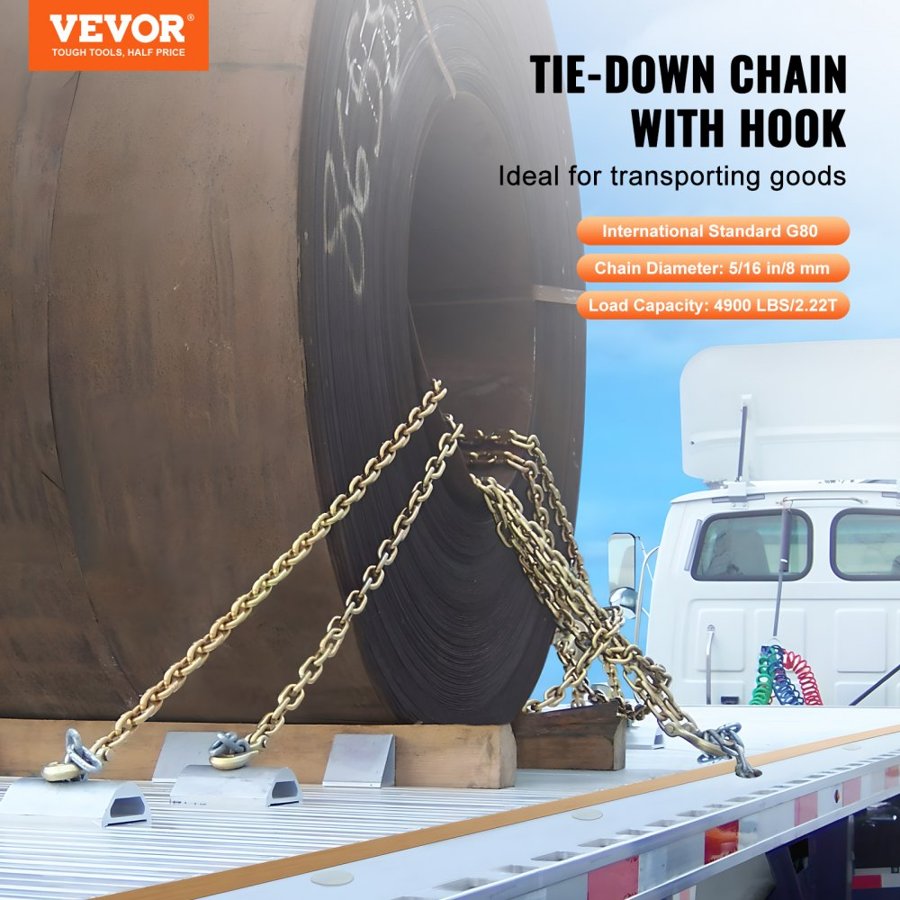 VEVOR Heavy Duty Towing Chains – 4900 LBS, 10.3 Ft, G80