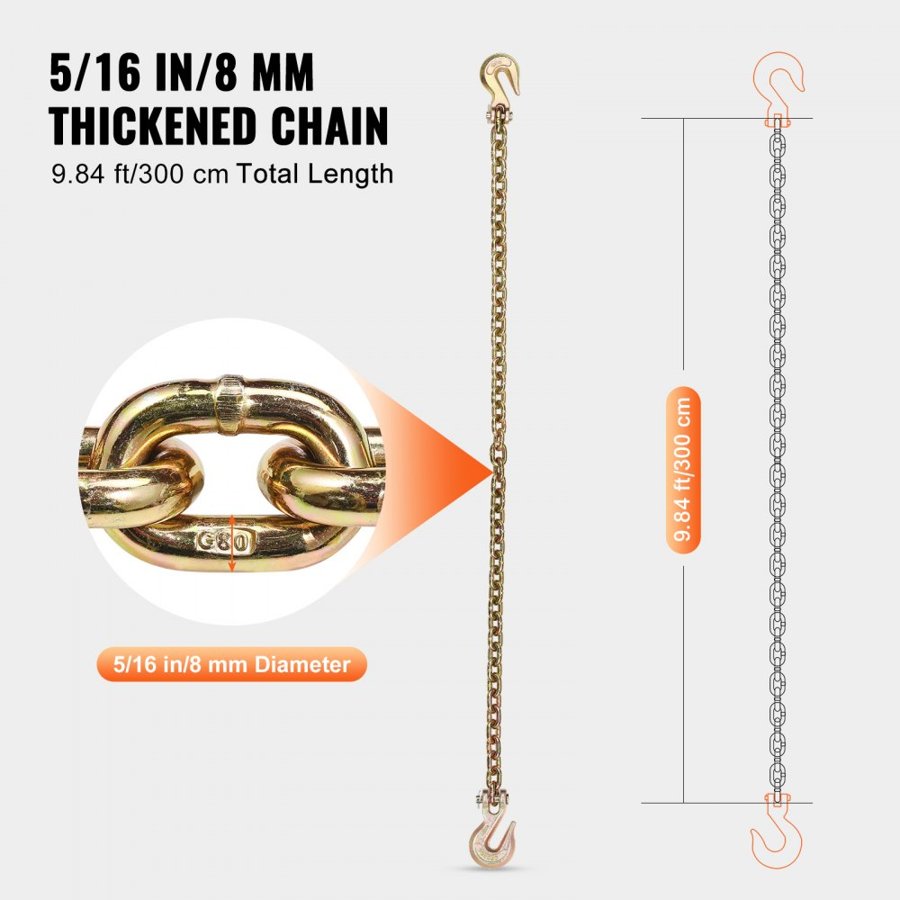 VEVOR Heavy Duty Towing Chains – 4900 LBS, 10.3 Ft, G80