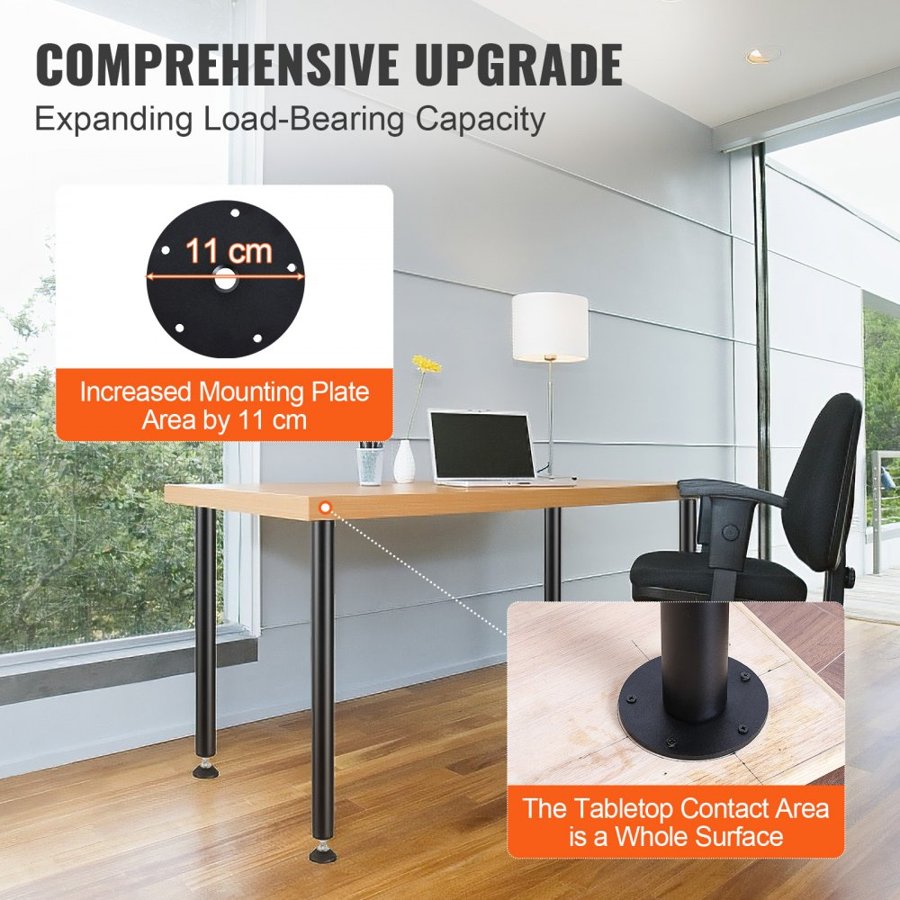 VEVOR 711.2MM Adjustable Desk Legs, Reinforced Steel Office Table Furniture legs Set of 4 for DIY, 544.3KG Load Capacity Heavy Duty Desk Legs, Quick Instalation Legs with Adjustable Foot Cup Black