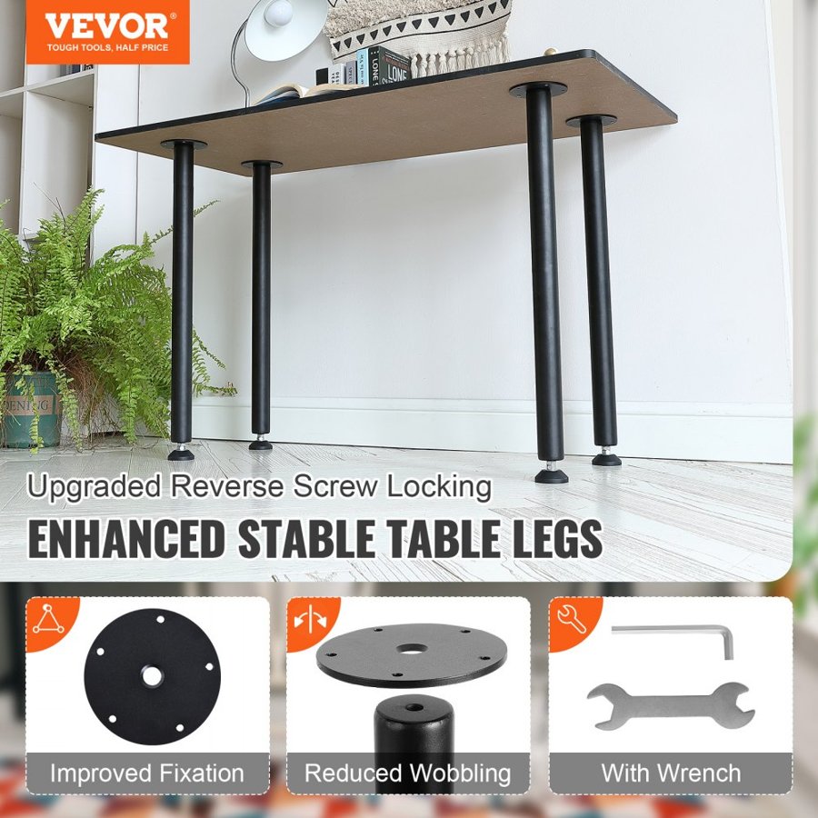 VEVOR 762MM Adjustable Desk Legs, Reinforced Steel Office Table Furniture legs Set of 4 for DIY, 544.3KG Load Capacity Heavy Duty Desk Legs, Quick Instalation Legs with Adjustable Foot Cup Black