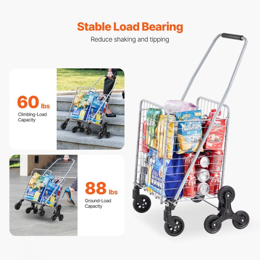 VEVOR Stair Climbing Shopping Cart – 45L, 88 lbs, Foldable